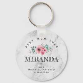 Beste moeder ooit roze bloemen marmeren achtergron sleutelhanger
