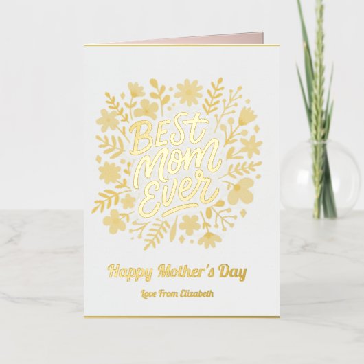 Beste moeder ooit Roze Bloemen Moederdag Foto Folie Feestdagenkaart (Voorkant)