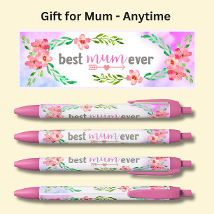 Beste moeder ooit roze bloemen zwarte inkt pen