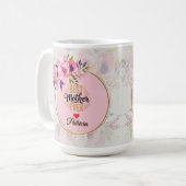 Beste moeder ooit - Roze bloemenaangepaste naam Koffiemok (Voorkant links)