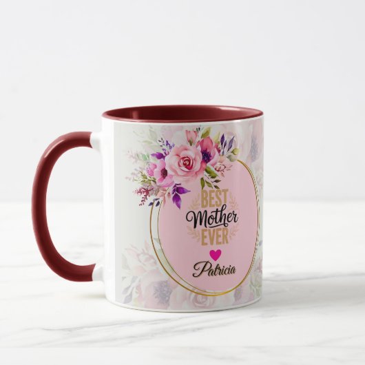 Beste moeder ooit - Roze bloemenaangepaste naam Mok (Links)