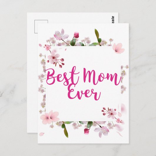 Beste moeder ooit Roze bloemige Moederdag Briefkaart (Voorkant / Achterkant)