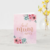 Beste moeder ooit Roze bloemschildering met waterv Kaart (Gele Bloem)