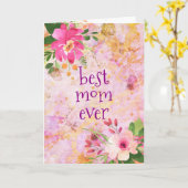 Beste Moeder Ooit  Roze Goud Bloemen Waterverf Kaart (Gele Bloem)