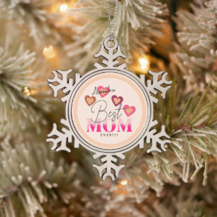 Beste moeder ooit, Roze Harten Mooi Modern Tin Sneeuwvlok Ornament