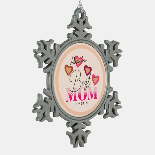 Beste moeder ooit, Roze Harten Mooi Modern Tin Sneeuwvlok Ornament (Links)