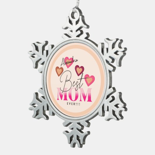 Beste moeder ooit, Roze Harten Mooi Modern Tin Sneeuwvlok Ornament (Rechts)