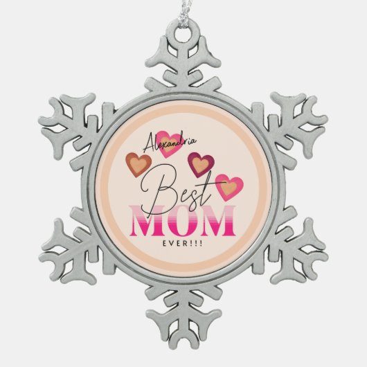 Beste moeder ooit, Roze Harten Mooi Modern Tin Sneeuwvlok Ornament (Voorkant)
