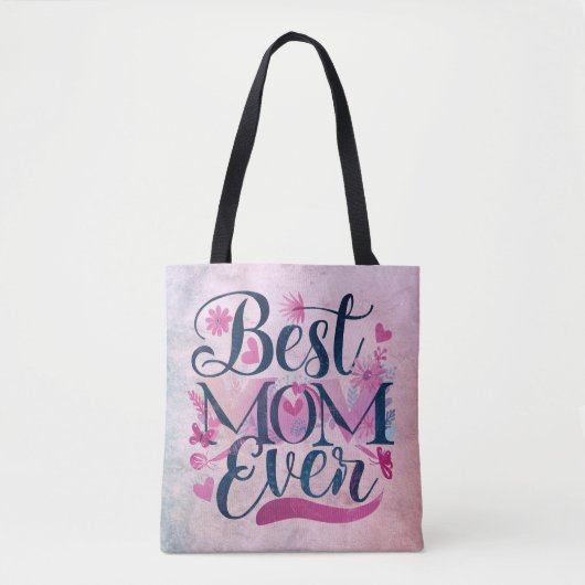 Beste Moeder Ooit Roze Harten Vlinders en Bloemen Tote Bag (Voorkant)