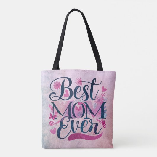 Beste Moeder Ooit Roze Harten Vlinders en Bloemen Tote Bag (Achterkant)