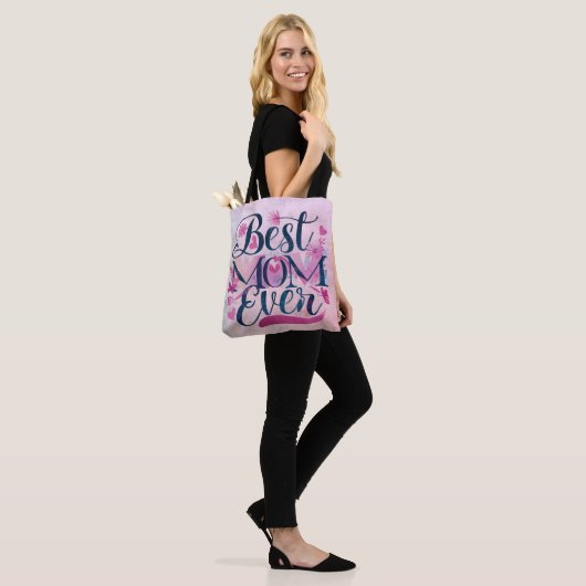 Beste Moeder Ooit Roze Harten Vlinders en Bloemen Tote Bag (Op model)