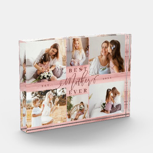 Beste Moeder Ooit Roze Houtkorrel Collage Keepsake Fotoblokken (Links)