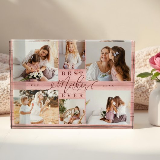 Beste Moeder Ooit Roze Houtkorrel Collage Keepsake Fotoblokken