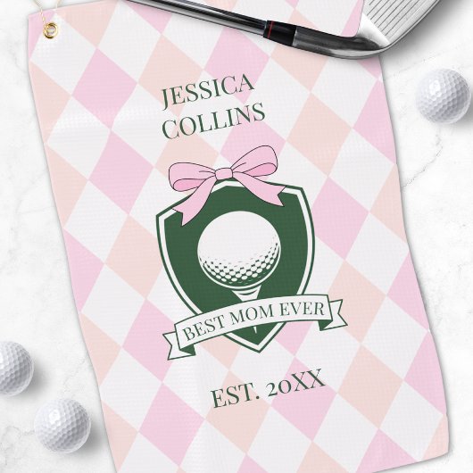 Beste moeder ooit Roze moderne dame golfer Moederd Golfhanddoek