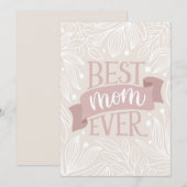 Beste moeder ooit. Roze moederdag met floraalblad Feestdagenkaart (Voorkant / Achterkant)