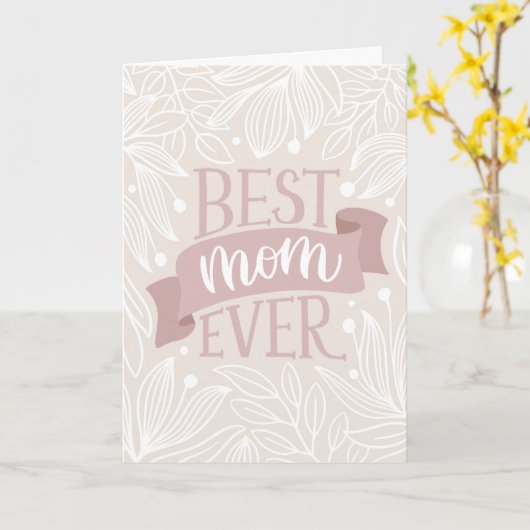 Beste moeder ooit. Roze moederdag met floraalblad Kaart (Gele Bloem)
