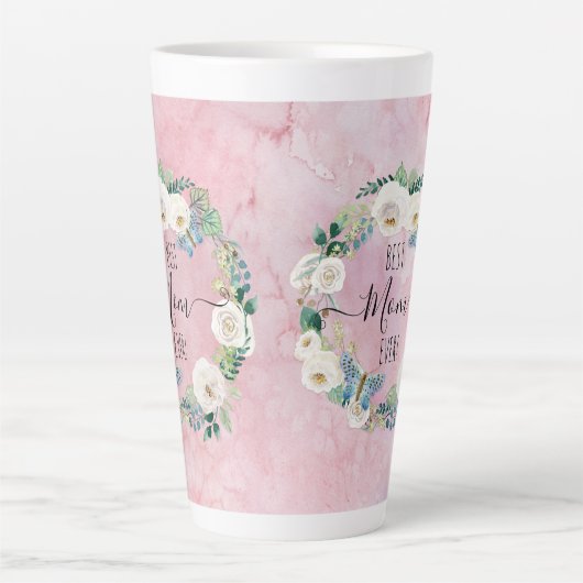 Beste Moeder Ooit Roze N Wit Bloemen Waterverf Was Latte Mok (Voorkant)