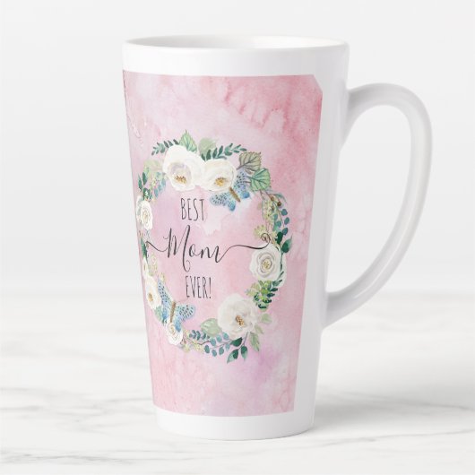 Beste Moeder Ooit Roze N Wit Bloemen Waterverf Was Latte Mok (Rechts)