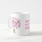 Beste moeder ooit roze pioenroos boeket Moederdag Koffiemok (Voorkant links)