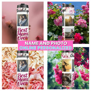 Beste Moeder Ooit Roze Schrift Foto Collage voor M Thermosbeker