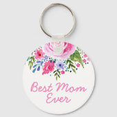 Beste moeder ooit Roze Waterverf Bloemen Moederdag Sleutelhanger (Voorkant)