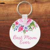 Beste moeder ooit Roze Waterverf Bloemen Moederdag Sleutelhanger (Voorkant)