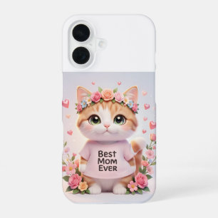 Beste Moeder Ooit Schattige Bloemrijke Kat iPhone  16 Hoesje