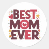 Beste Moeder Ooit Schattige Harten Moeder Ronde Sticker (Voorkant)