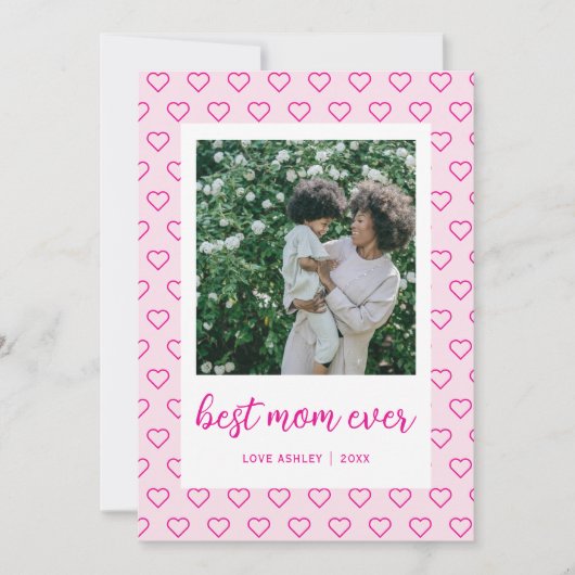 Beste moeder ooit Schattige Pink Hearts Foto Moede Kaart (Voorkant)