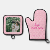 Beste moeder ooit Schattige roze hartpatroon foto  Ovenwant & Pannenlap Set (Voorkant)