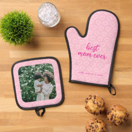 Beste moeder ooit Schattige roze hartpatroon foto  Ovenwant & Pannenlap Set