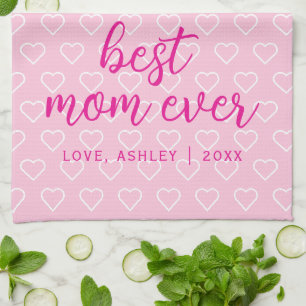 Beste moeder ooit Schattige roze hartpatroon trend Theedoek