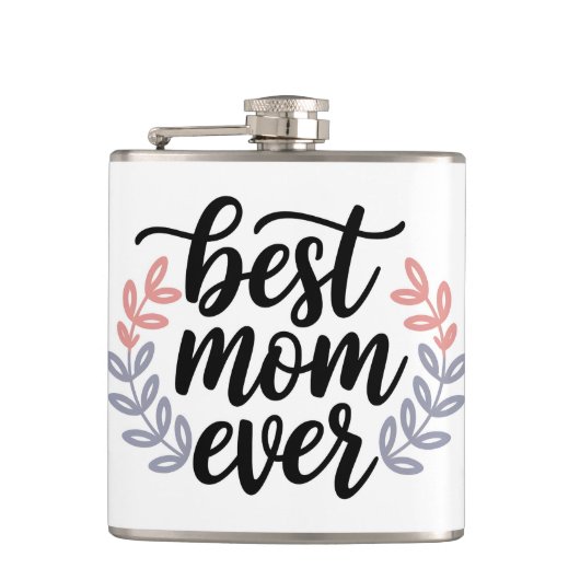 Beste moeder ooit script met Delicate Leaf Heupfles (Voorkant)