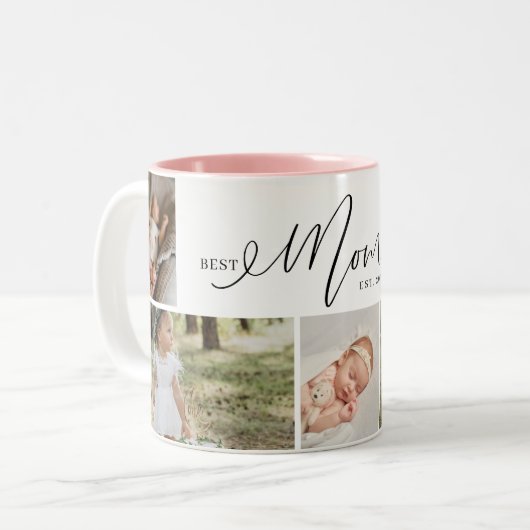 Beste moeder ooit script Moederdag 5 fotocollage Tweekleurige Koffiemok (Voorkant links)