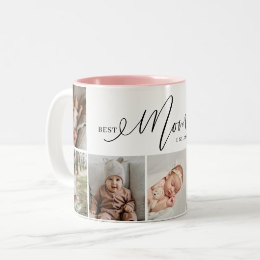 Beste moeder ooit script Moederdag 7 fotocollage Tweekleurige Koffiemok (Voorkant links)