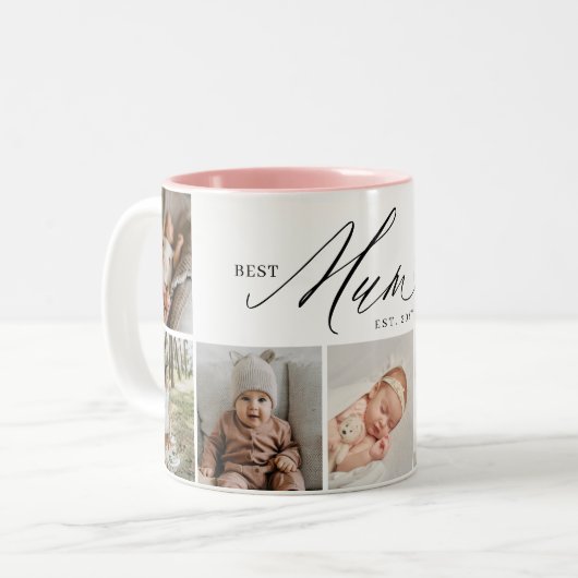 Beste moeder ooit script Moederdag 7 fotocollage Tweekleurige Koffiemok (Voorkant links)