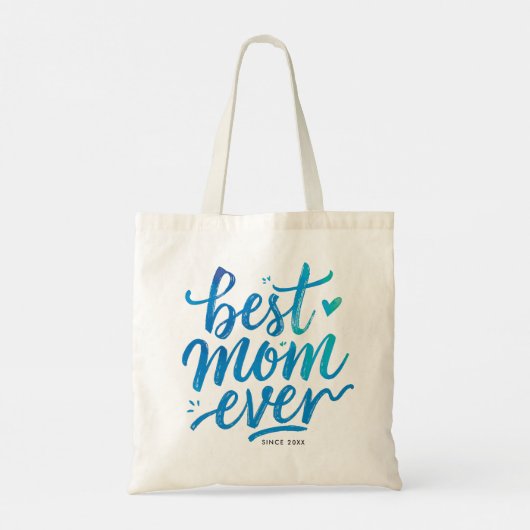 Beste moeder ooit stijlvolle blauwe script borstel tote bag (Achterkant)