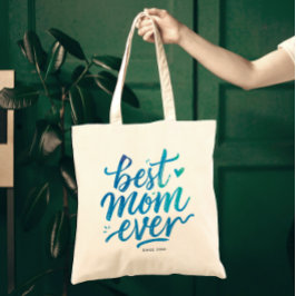 Beste moeder ooit stijlvolle blauwe script borstel tote bag