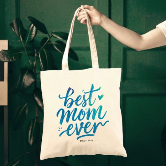 Beste moeder ooit stijlvolle blauwe script borstel tote bag