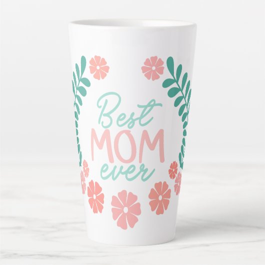Beste moeder ooit tekst in bloemenkader latte mok (Voorkant)
