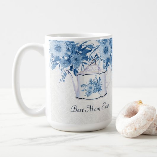 Beste moeder ooit theepot marine blauw in witte bl koffiemok (Met donut)