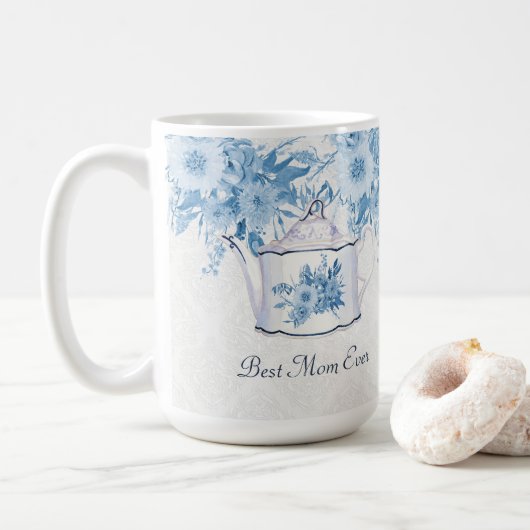 Beste Moeder Ooit Theepot Stoffig Blauw In Wit Blo Koffiemok (Met donut)