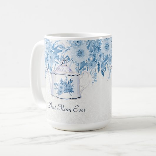 Beste Moeder Ooit Theepot Stoffig Blauw In Wit Blo Koffiemok (Voorkant links)