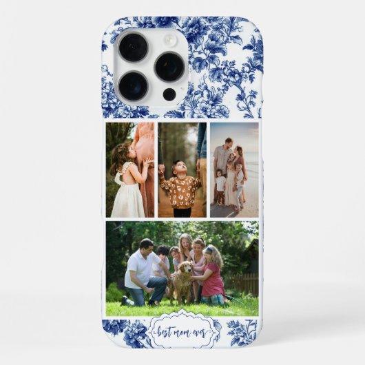 Beste moeder ooit vier foto Bloemen Blauw Toile iPhone Hoesje (Achterkant)