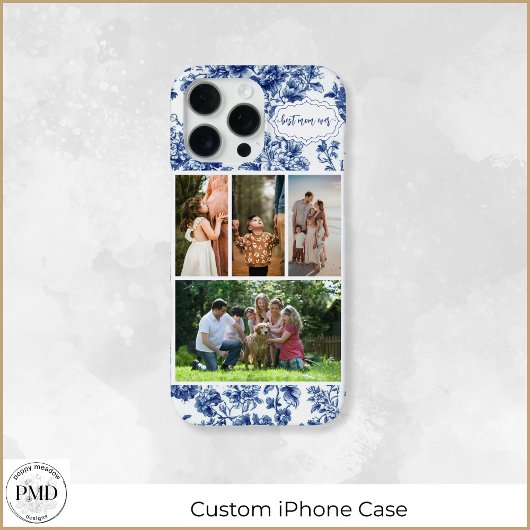 Beste moeder ooit vier foto Bloemen Blauw Toile iPhone Hoesje