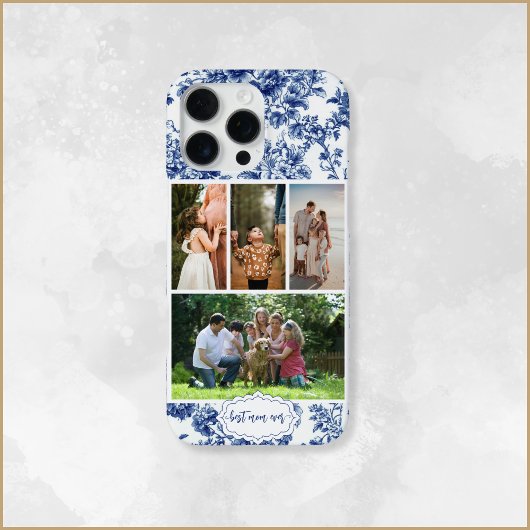 Beste moeder ooit vier foto Bloemen Blauw Toile iPhone Hoesje