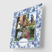 Beste moeder ooit vier foto  Bloemen Blauw Toile Vierkante Klok (Hoek)