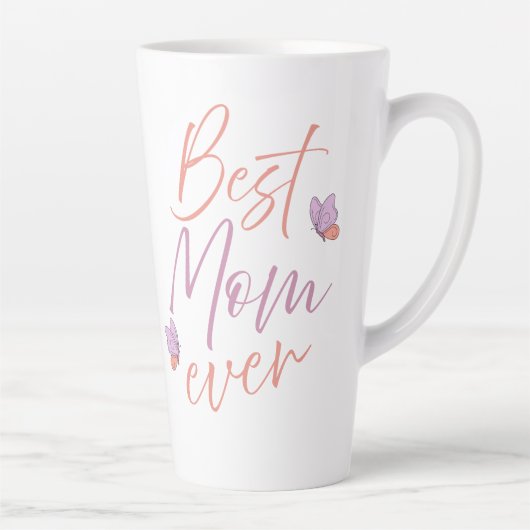 Beste Moeder Ooit Vlinder Script Kunst Latte Mok (Rechts)
