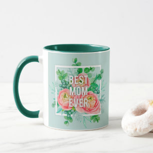 Beste Moeder Ooit Waterverf Bloem Groen & Goud Mok