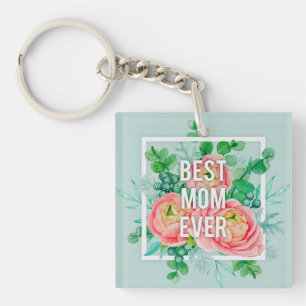 Beste Moeder Ooit Waterverf Pioen Roze & Groen Sleutelhanger